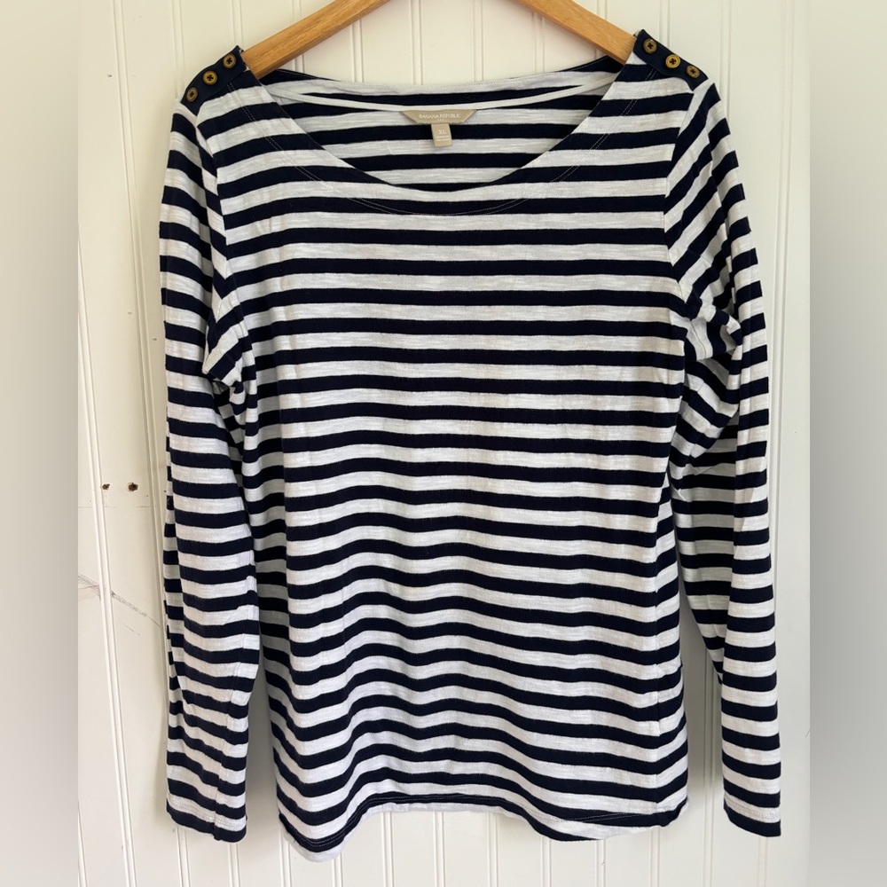 Banana Republic Navy and White Striped Top